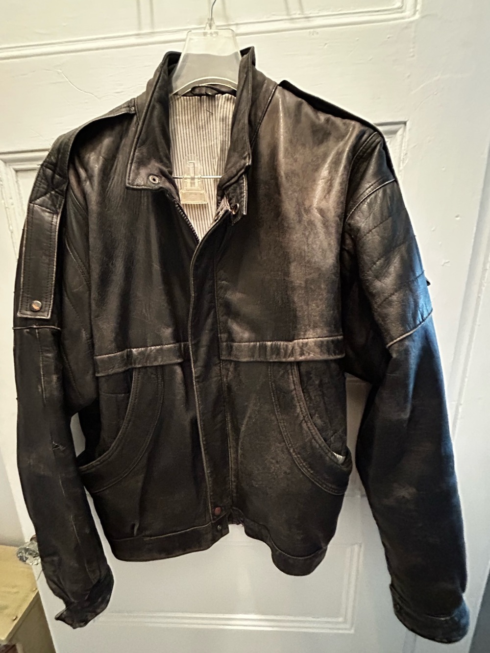 Vintage Top Gun Aviator Black Leather Bomber Jacket